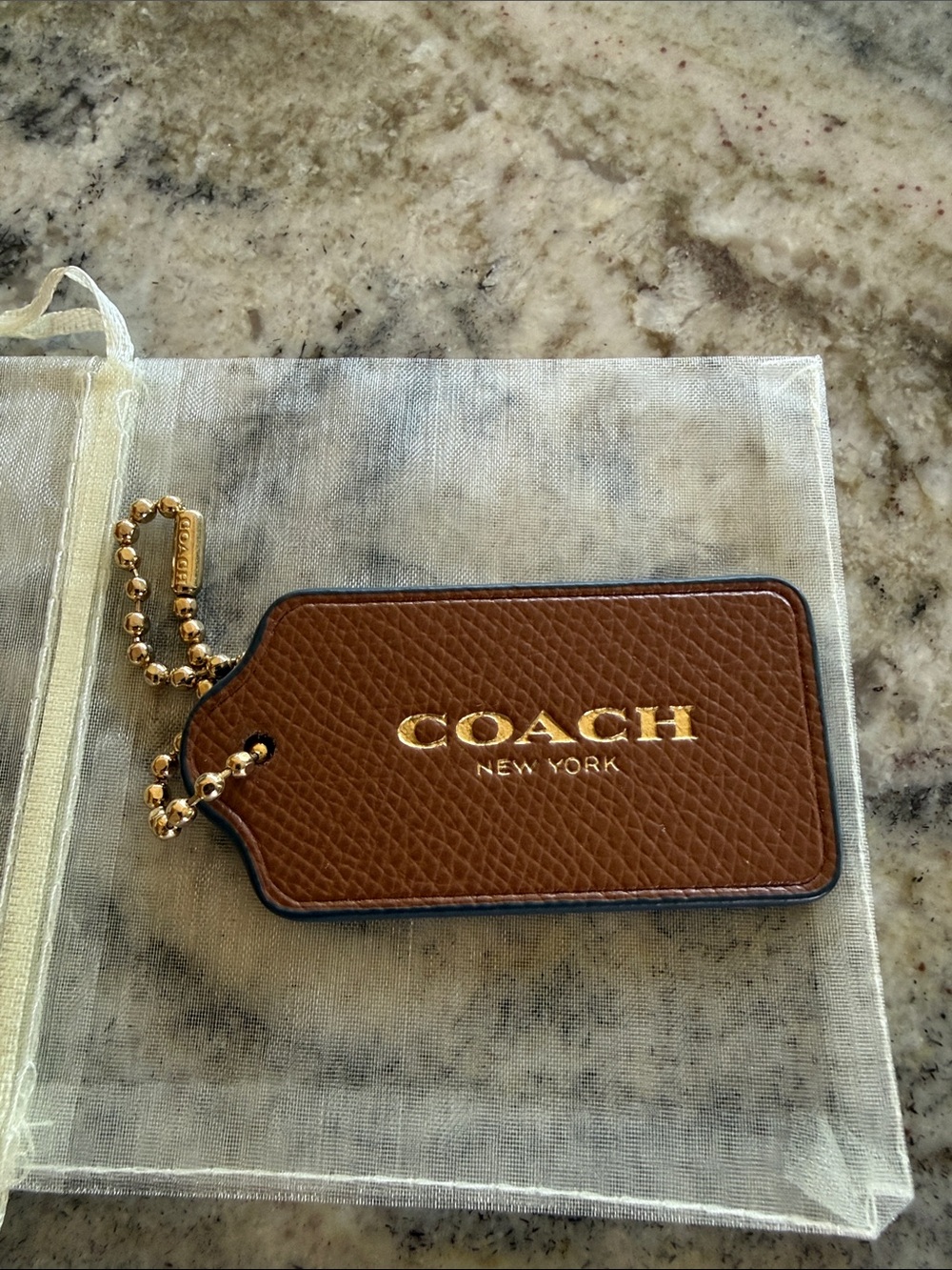 Coach Brown Leather Hang Tag with Gold Logo